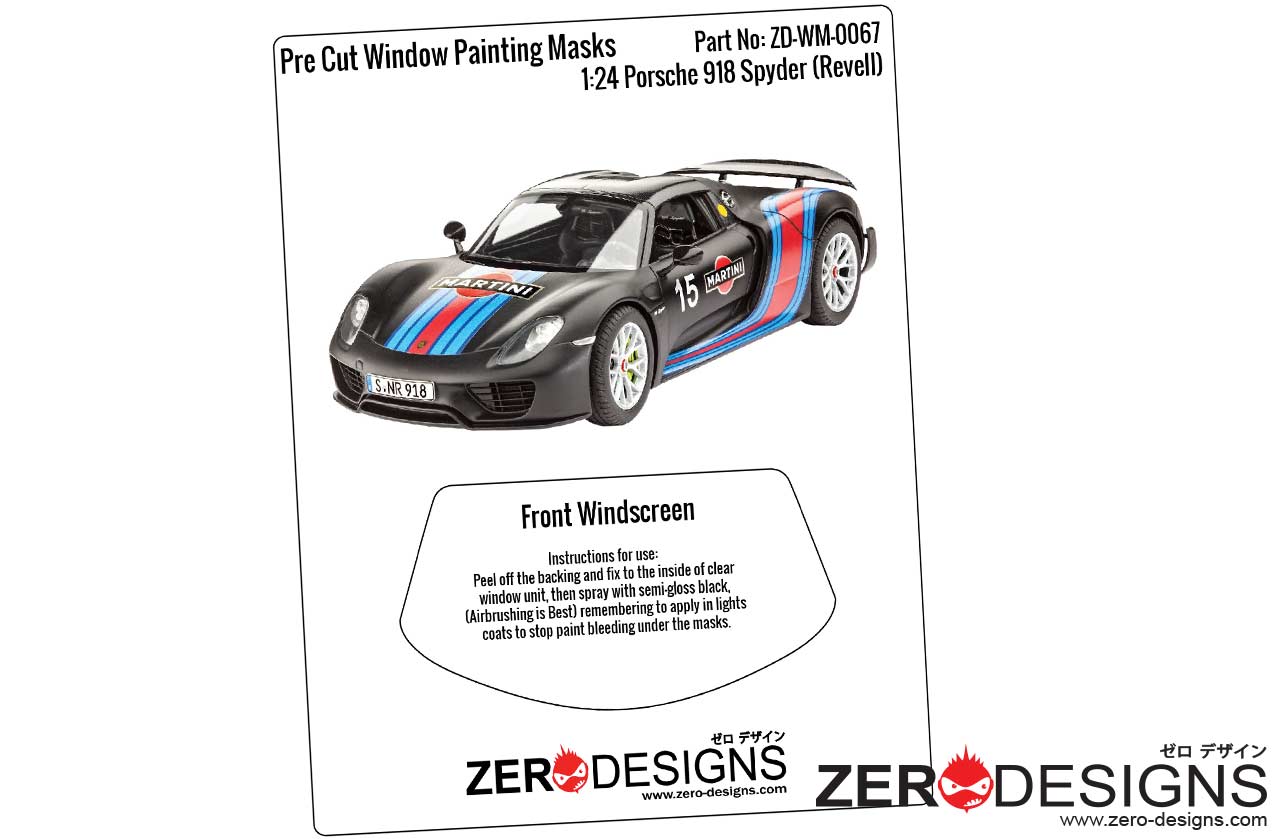 1:24 Porsche 918 Spyder Pre Cut Window Painting Masks (Revell